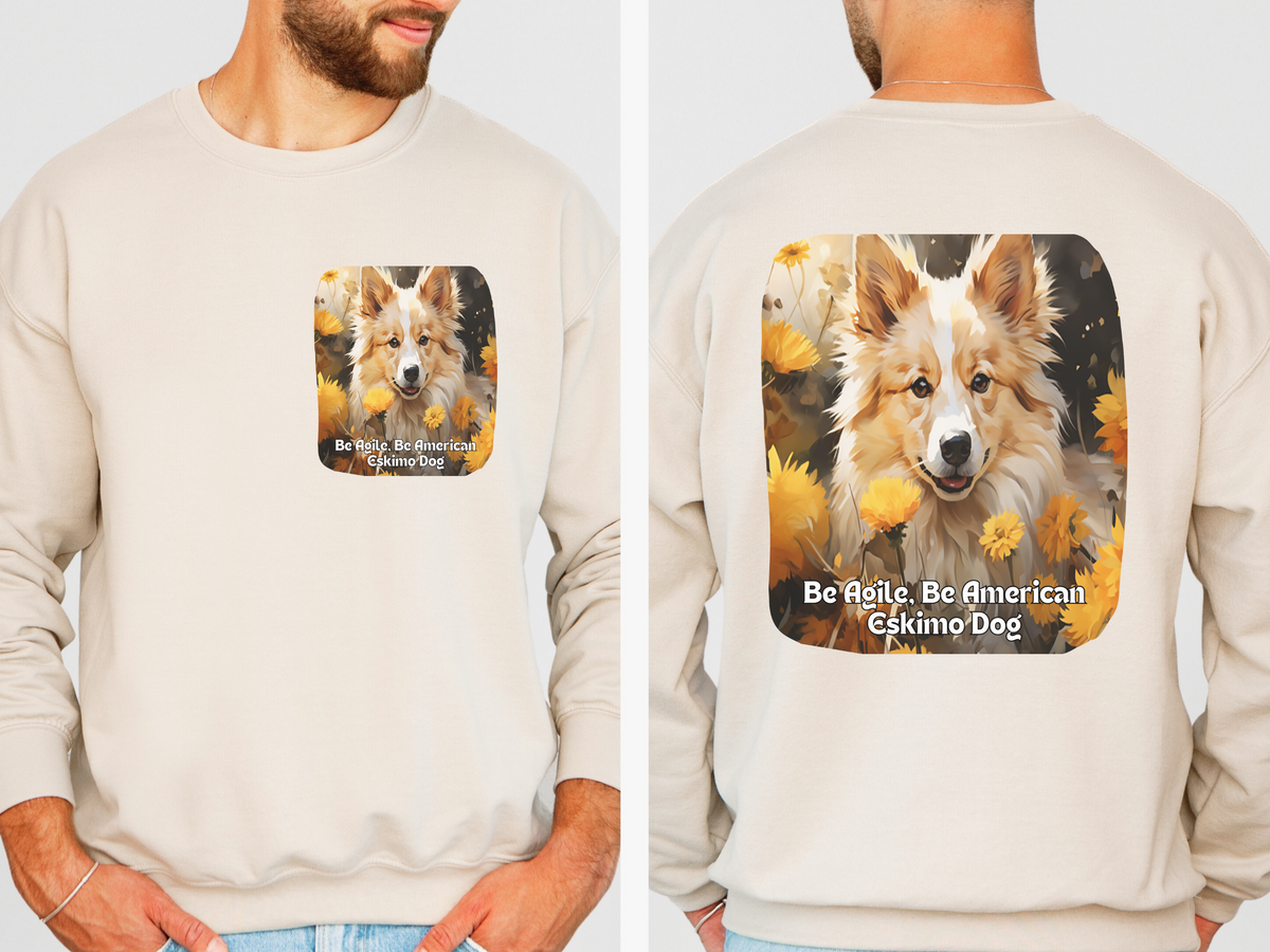 American Eskimo Dog Sunflower Sweatshirt – 'Adapt & Inspire Greatness' Front & Back Design