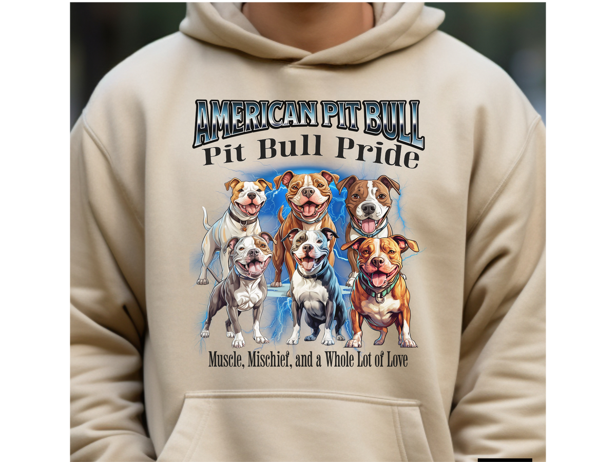 American Pit Bull Bootleg Collage Hoodie – Muscle, Mischief, and a Whole Lot of Love | Unisex Dog Lover Pullover