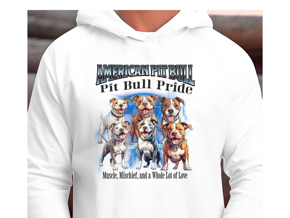 American Pit Bull Bootleg Collage Hoodie – Muscle, Mischief, and a Whole Lot of Love | Unisex Dog Lover Pullover