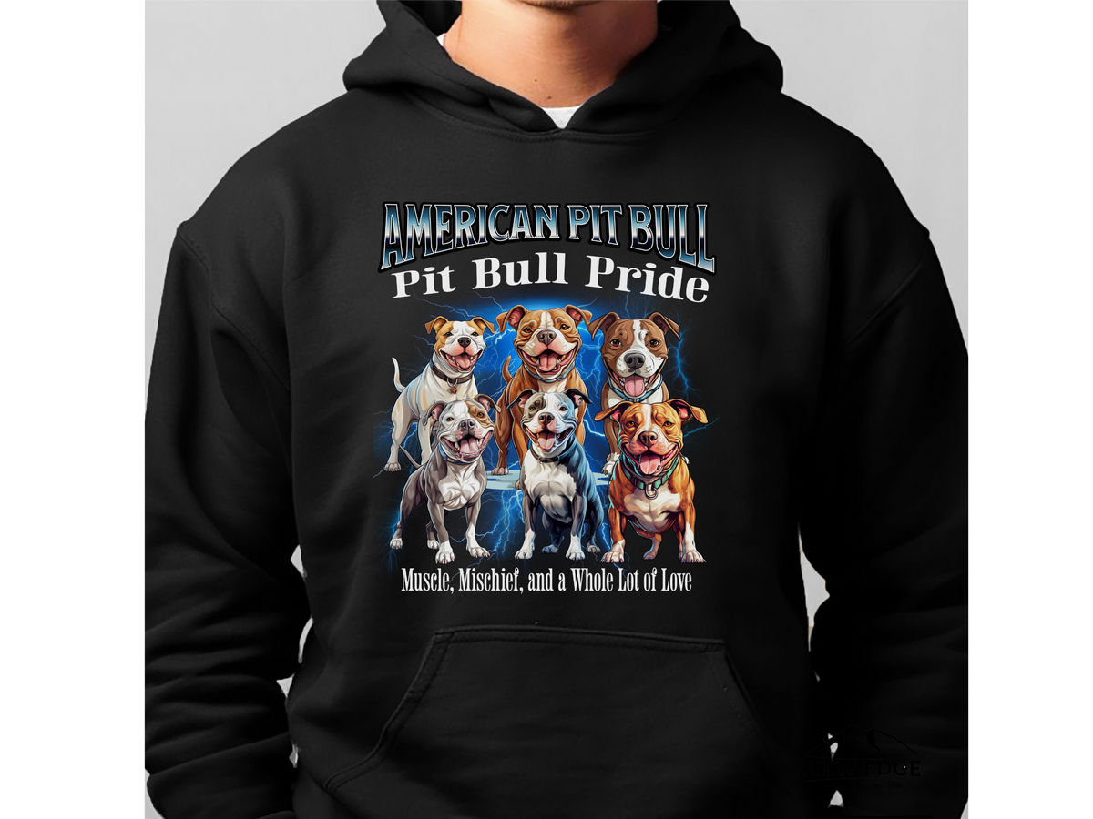 American Pit Bull Bootleg Collage Hoodie – Muscle, Mischief, and a Whole Lot of Love | Unisex Dog Lover Pullover
