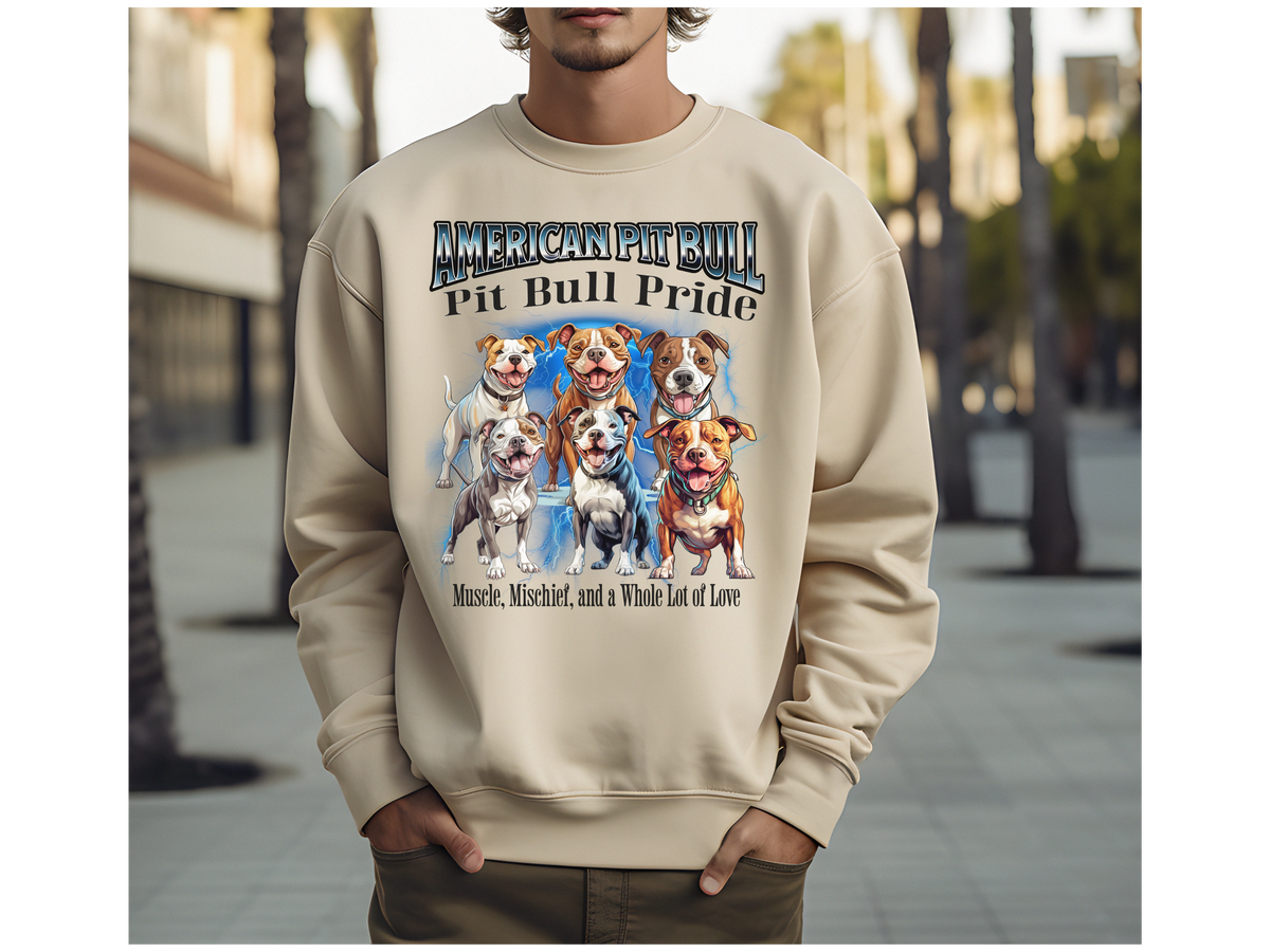American Pit Bull Bootleg Collage Sweatshirt – Muscle, Mischief, and a Whole Lot of Love | Unisex Dog Lover Pullover