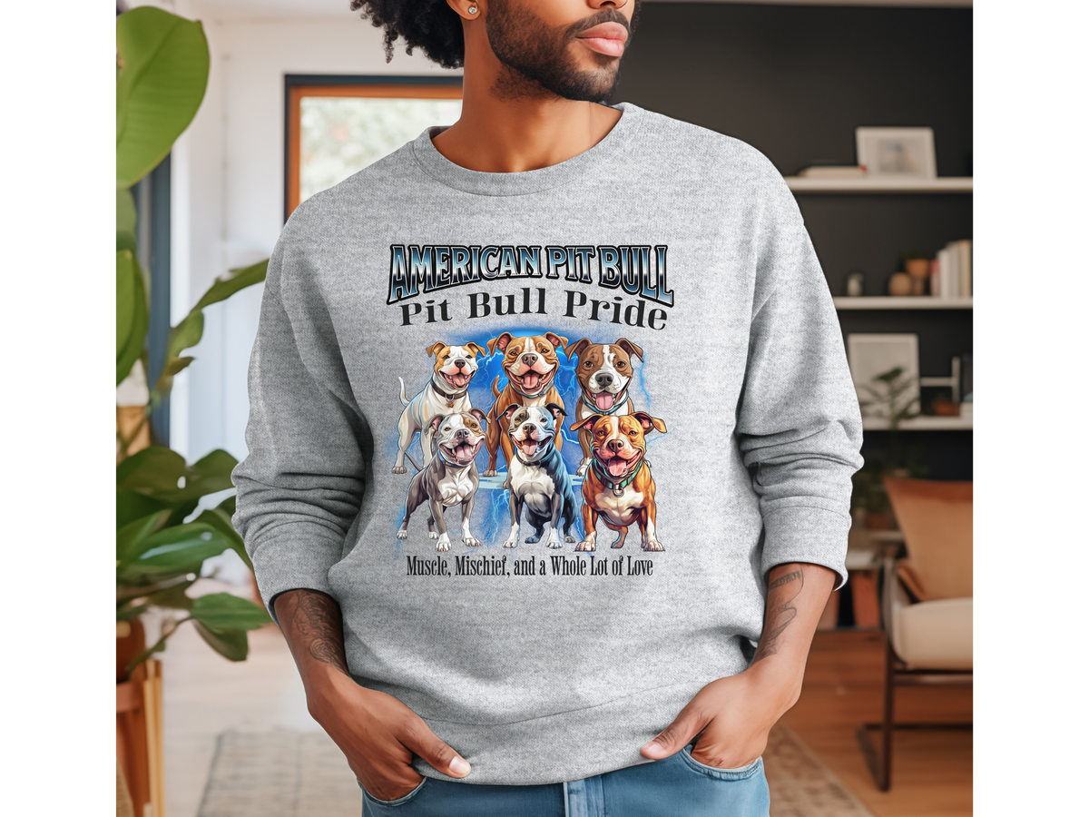 American Pit Bull Bootleg Collage Sweatshirt – Muscle, Mischief, and a Whole Lot of Love | Unisex Dog Lover Pullover