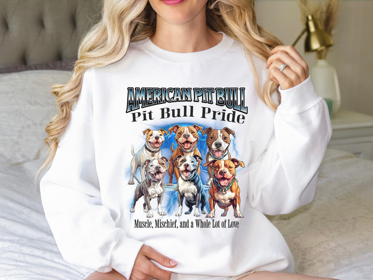 American Pit Bull Bootleg Collage Sweatshirt – Muscle, Mischief, and a Whole Lot of Love | Unisex Dog Lover Pullover