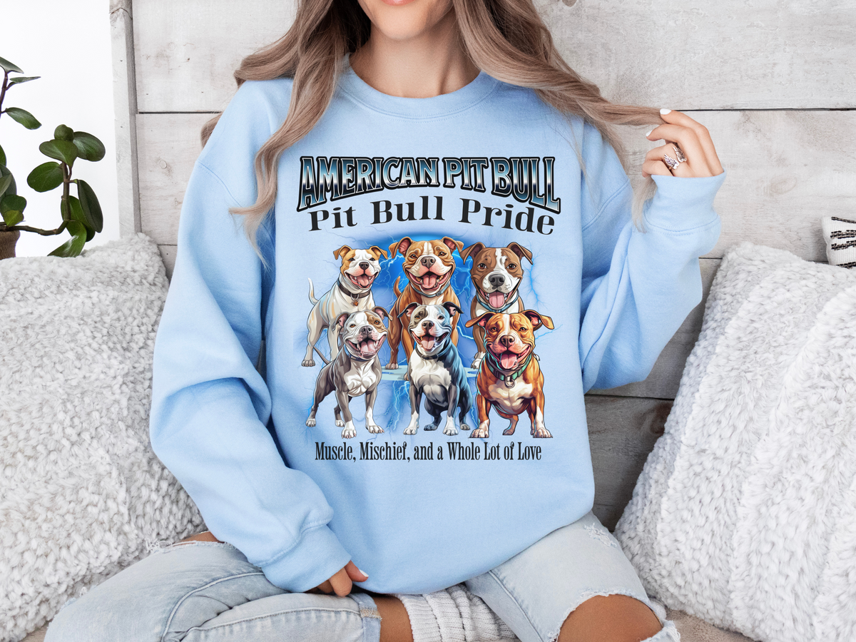 American Pit Bull Bootleg Collage Sweatshirt – Muscle, Mischief, and a Whole Lot of Love | Unisex Dog Lover Pullover