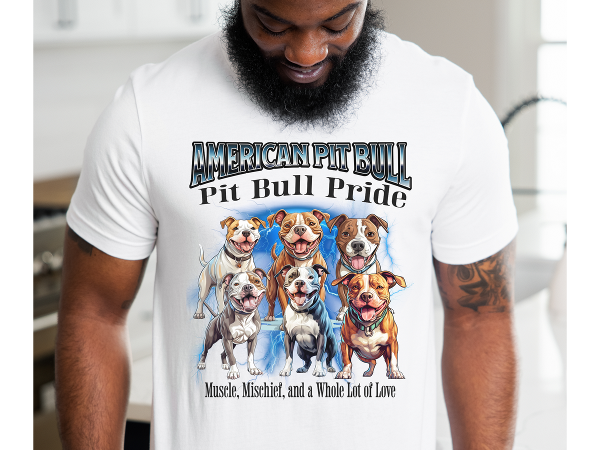 American Pit Bull Bootleg Collage T-Shirt – Muscle, Mischief, and a Whole Lot of Love | Unisex Dog Lover Tee