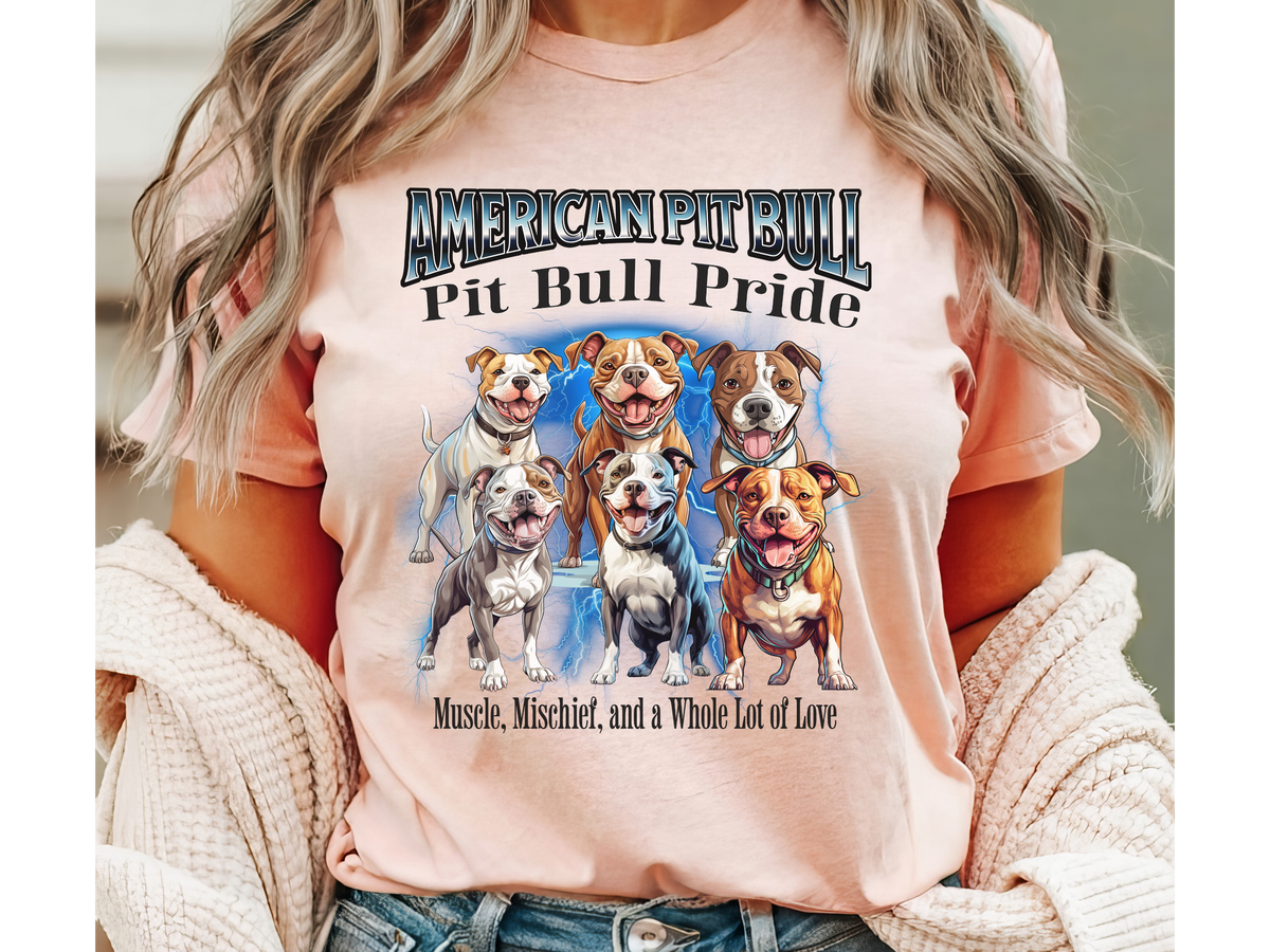 American Pit Bull Bootleg Collage T-Shirt – Muscle, Mischief, and a Whole Lot of Love | Unisex Dog Lover Tee