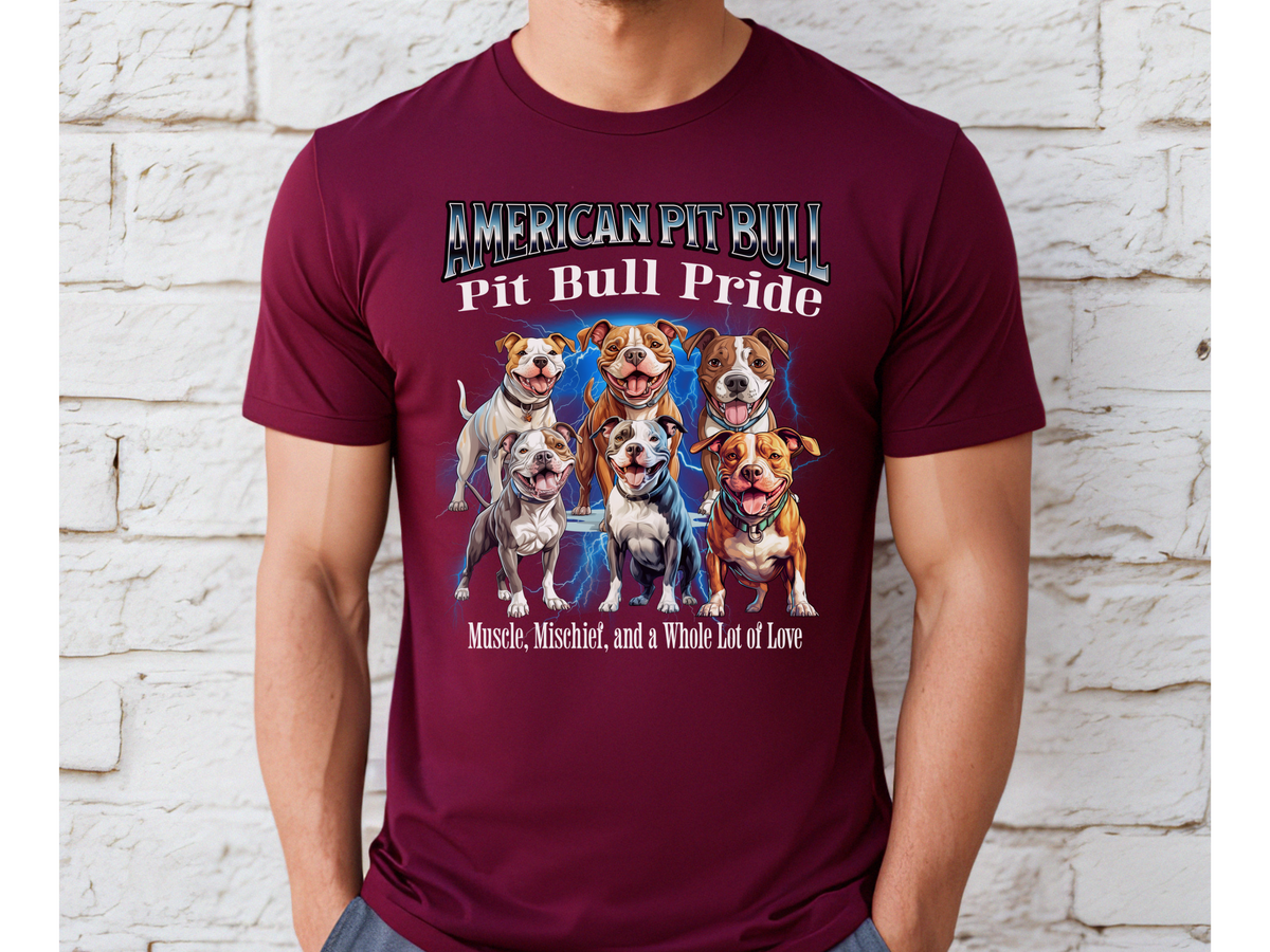 American Pit Bull Bootleg Collage T-Shirt – Muscle, Mischief, and a Whole Lot of Love | Unisex Dog Lover Tee