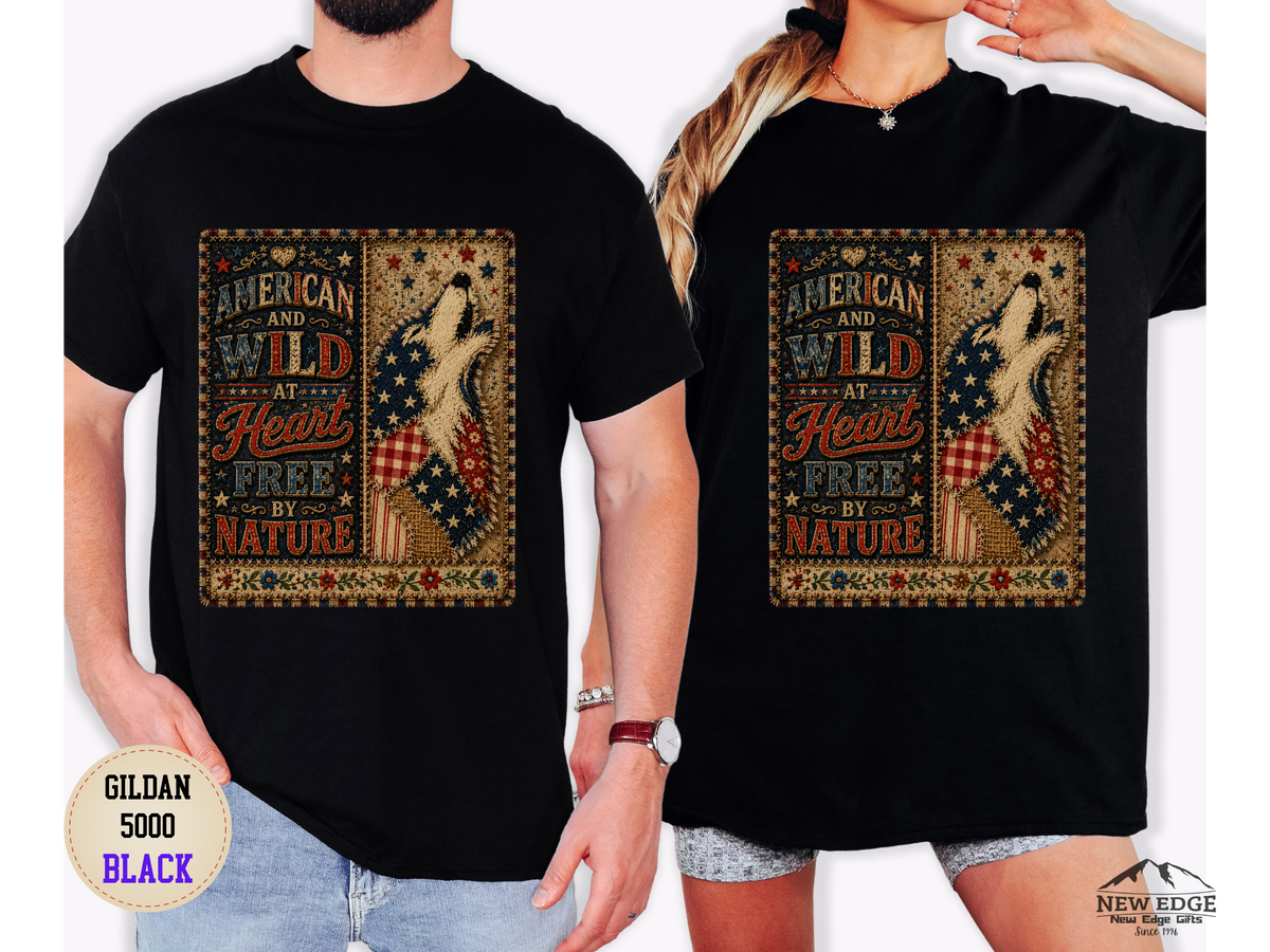 Patriotic Retro Tee – "American and Wild at Heart, Free by Nature" Flag Silhouette Shirt