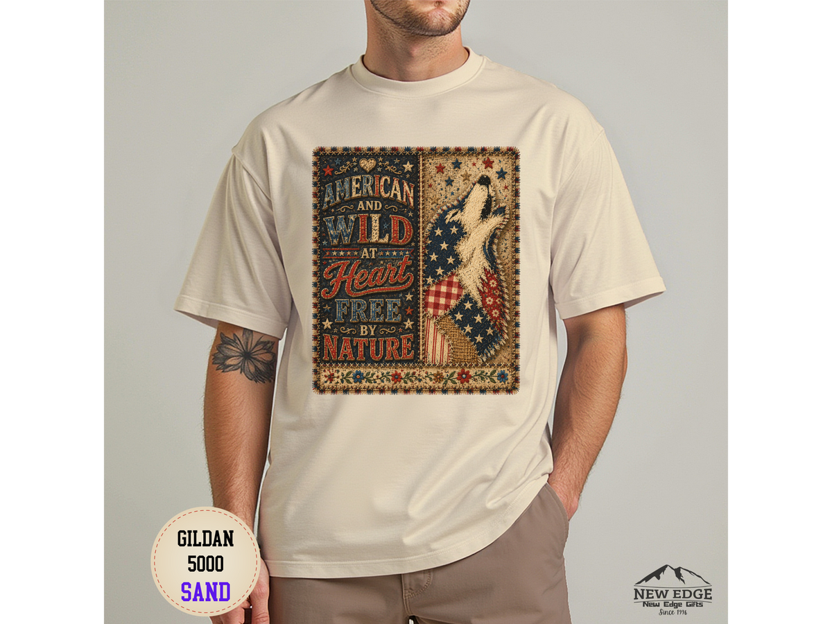 Patriotic Retro Tee – "American and Wild at Heart, Free by Nature" Flag Silhouette Shirt