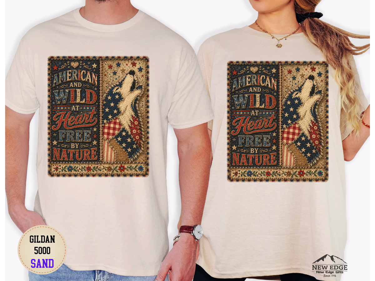 Patriotic Retro Tee – "American and Wild at Heart, Free by Nature" Flag Silhouette Shirt