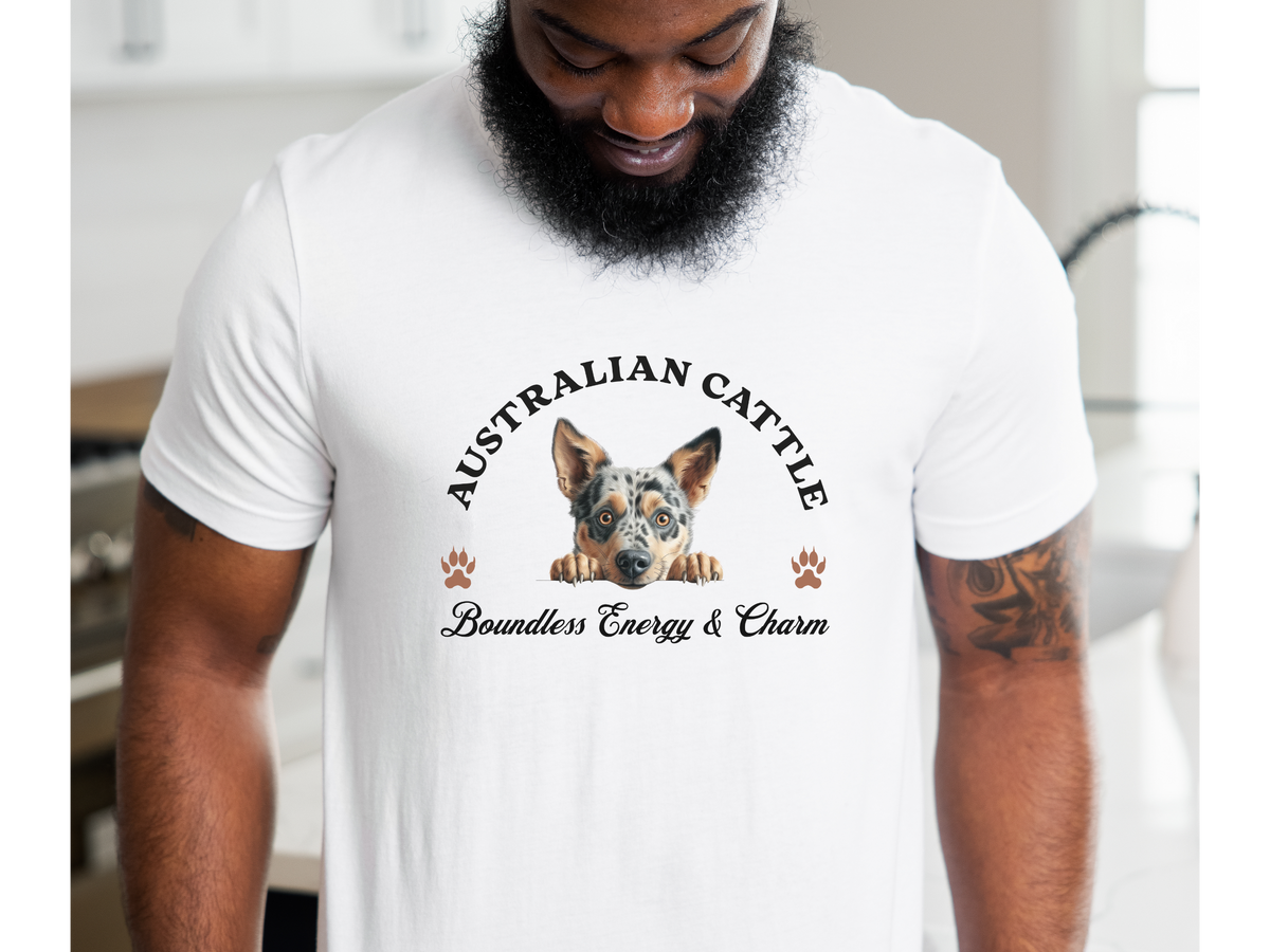 Australian Cattle Dog T-Shirt – Unisex Tee with “Boundless Energy and Charm” Slogan | Heeler Lover Gift