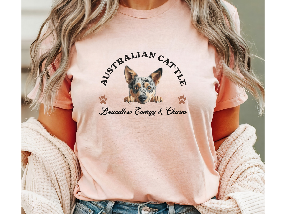 Australian Cattle Dog T-Shirt – Unisex Tee with “Boundless Energy and Charm” Slogan | Heeler Lover Gift