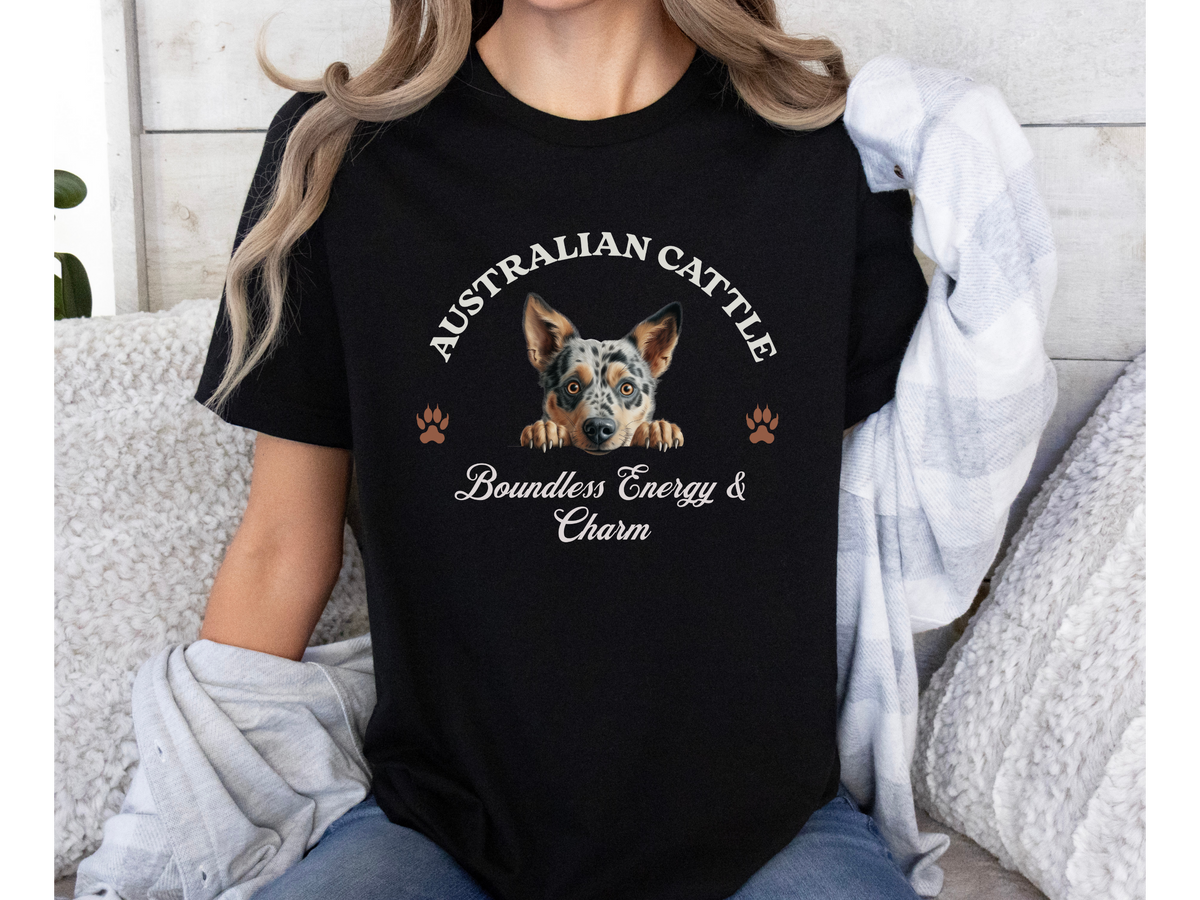 Australian Cattle Dog T-Shirt – Unisex Tee with “Boundless Energy and Charm” Slogan | Heeler Lover Gift