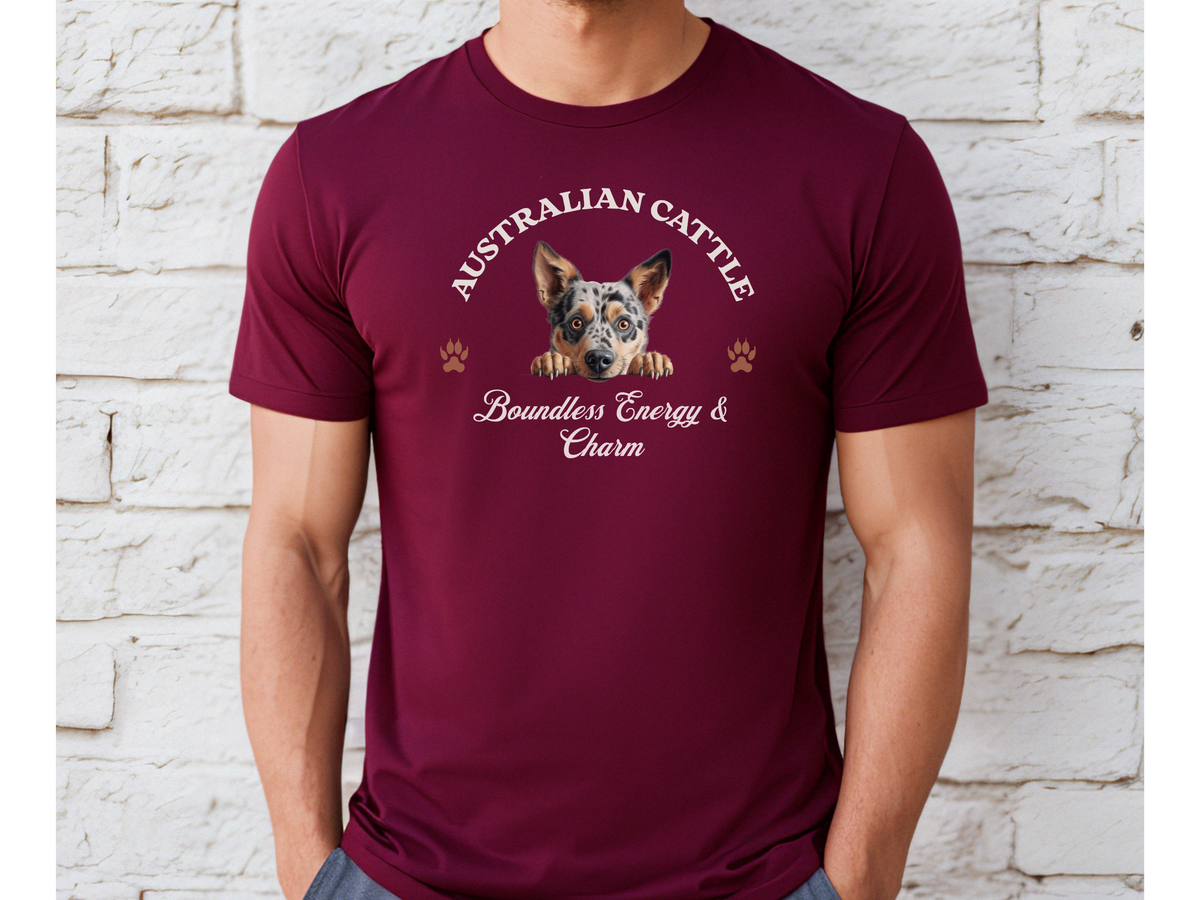 Australian Cattle Dog T-Shirt – Unisex Tee with “Boundless Energy and Charm” Slogan | Heeler Lover Gift