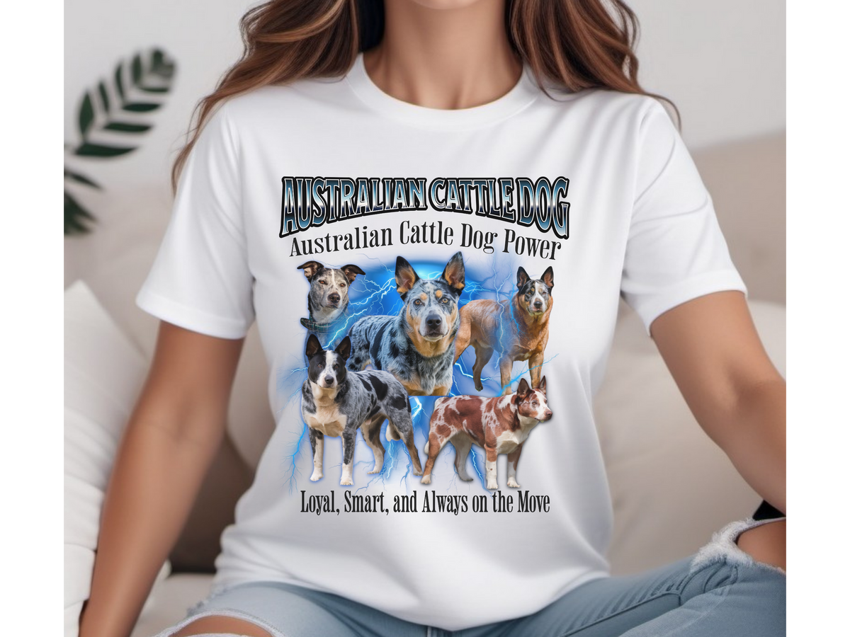 Australian Cattle Dog T Shirt Unisex Bootleg Collage Graphic Tee