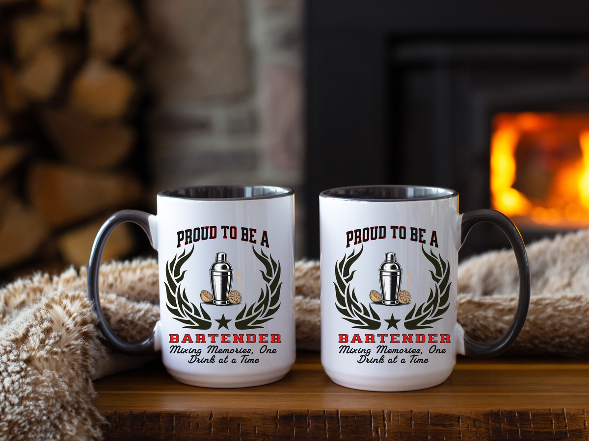 PROUD TO BE A BARTENDER Ceramic Accent Coffee Mug – "Mixing Memories, One Drink at a Time" – Unique Bartender Gift by New Edge Gifts and Novelties