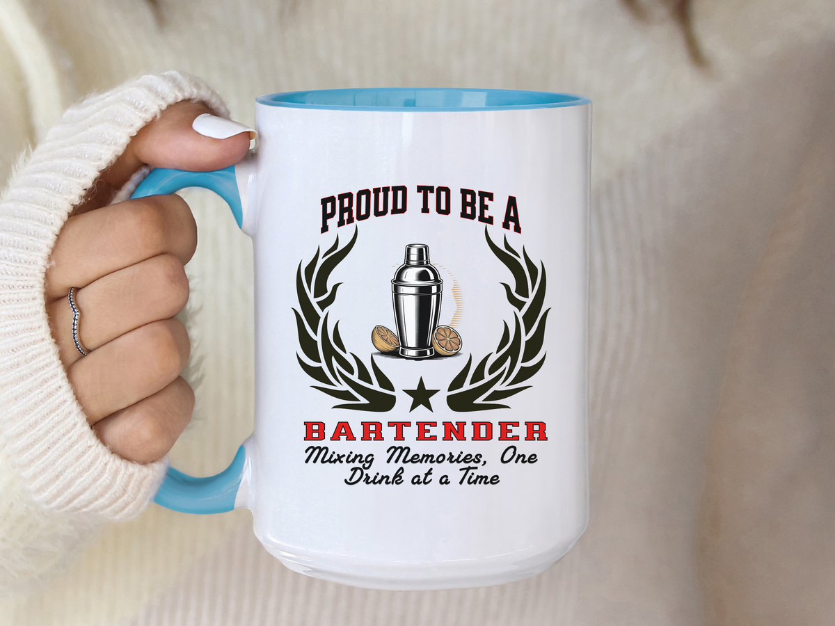 PROUD TO BE A BARTENDER Ceramic Accent Coffee Mug – "Mixing Memories, One Drink at a Time" – Unique Bartender Gift by New Edge Gifts and Novelties