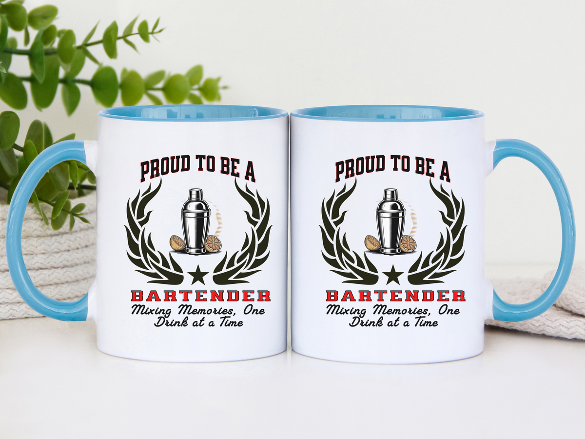 PROUD TO BE A BARTENDER Ceramic Accent Coffee Mug – "Mixing Memories, One Drink at a Time" – Unique Bartender Gift by New Edge Gifts and Novelties