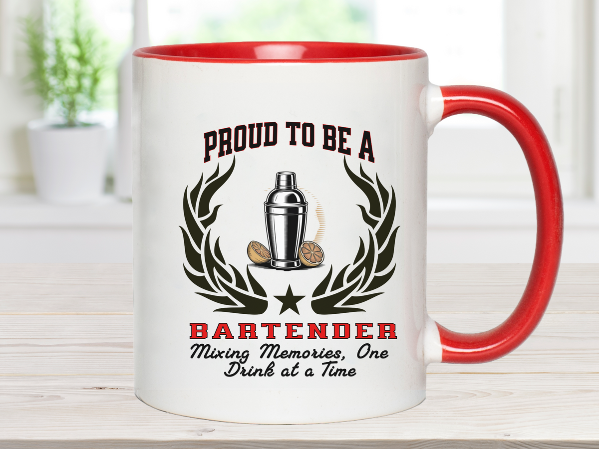 PROUD TO BE A BARTENDER Ceramic Accent Coffee Mug – "Mixing Memories, One Drink at a Time" – Unique Bartender Gift by New Edge Gifts and Novelties