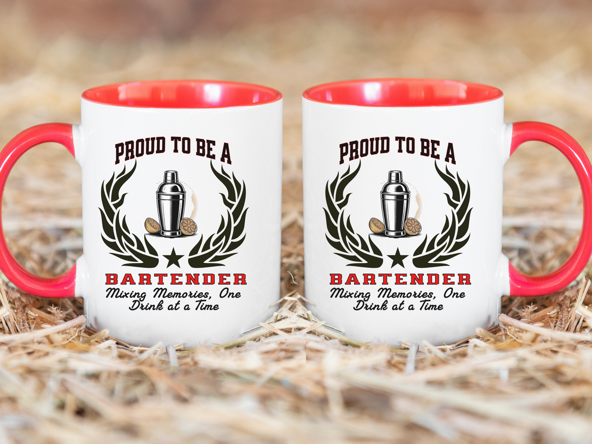 PROUD TO BE A BARTENDER Ceramic Accent Coffee Mug – "Mixing Memories, One Drink at a Time" – Unique Bartender Gift by New Edge Gifts and Novelties