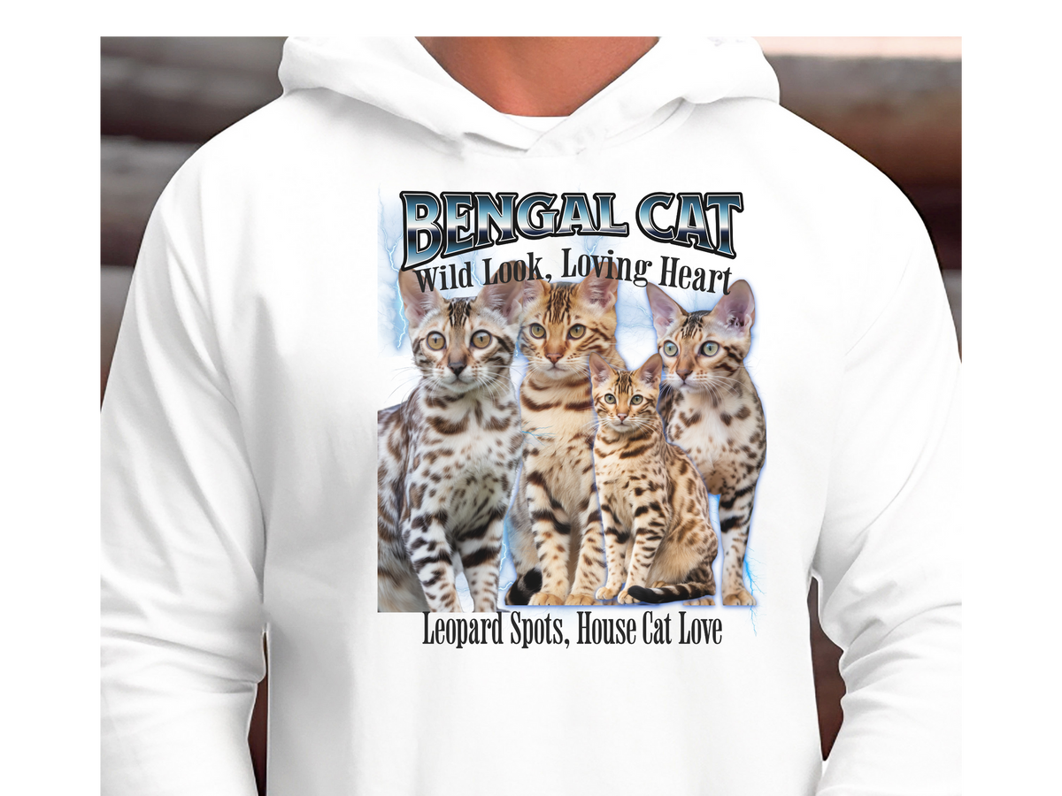 Bengal Cat Hoodie – Unisex Bootleg Collage Sweatshirt | Wild Look, Loving Heart