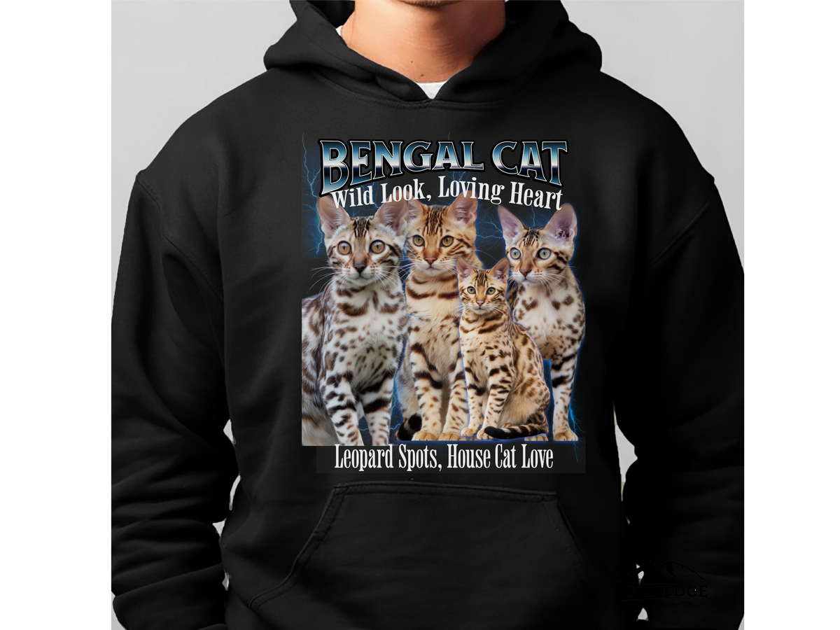Bengal Cat Hoodie – Unisex Bootleg Collage Sweatshirt | Wild Look, Loving Heart
