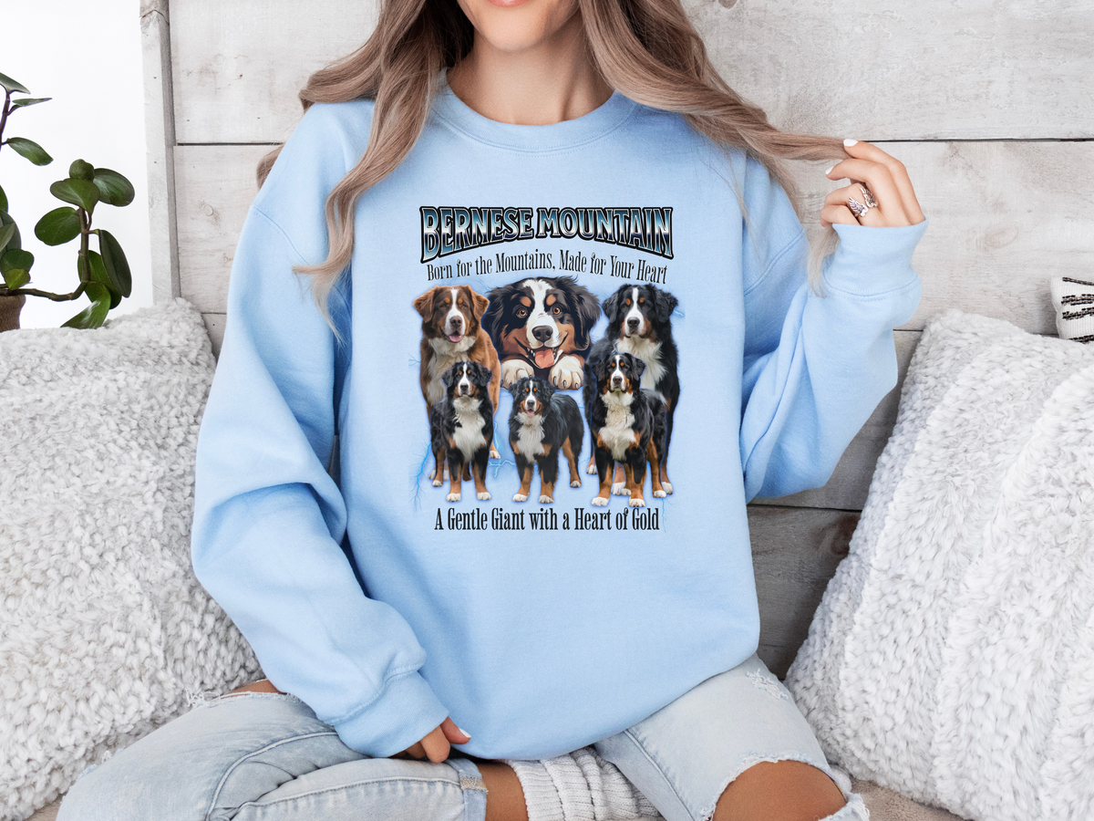 Bernese Mountain Dog Bootleg Collage Sweatshirt – Born for the Mountains, Made for Your Heart | Unisex Dog Lover Pullover