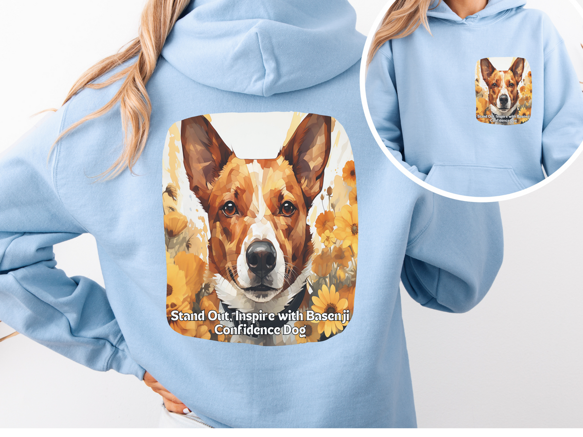 Stand Out, Inspire – Sunflower Basenji Confidence Dog Unisex Hoodie