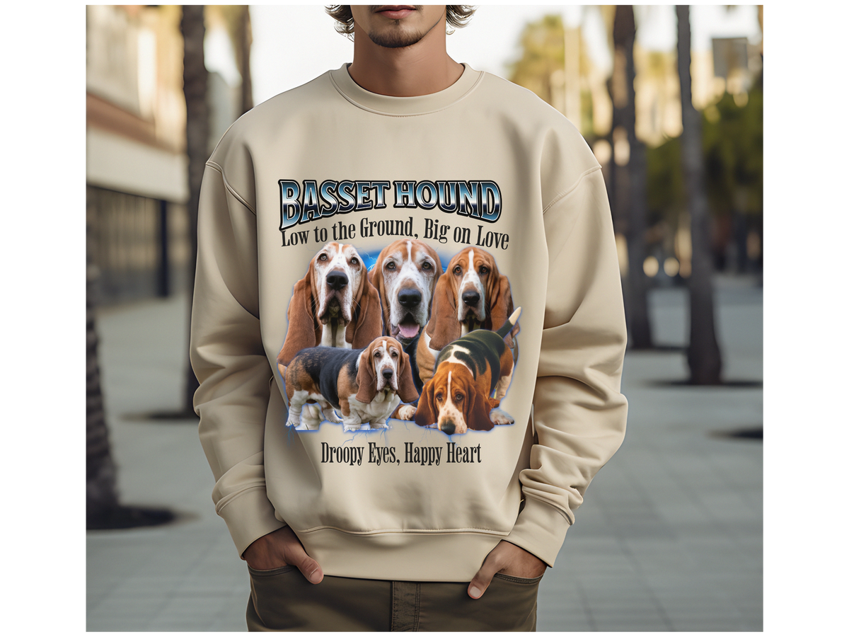 Basset Hound Bootleg Collage Sweatshirt – Low to the Ground, High in Style | Unisex Dog Lover Pullover