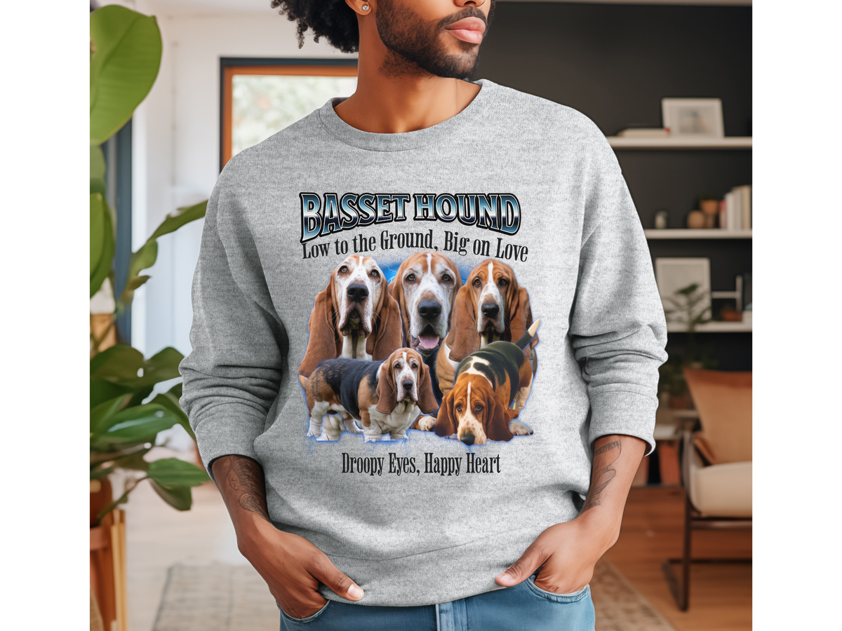Basset Hound Bootleg Collage Sweatshirt – Low to the Ground, High in Style | Unisex Dog Lover Pullover