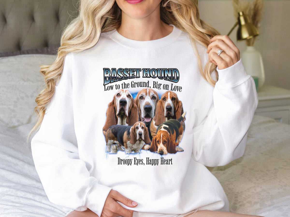 Basset Hound Bootleg Collage Sweatshirt – Low to the Ground, High in Style | Unisex Dog Lover Pullover