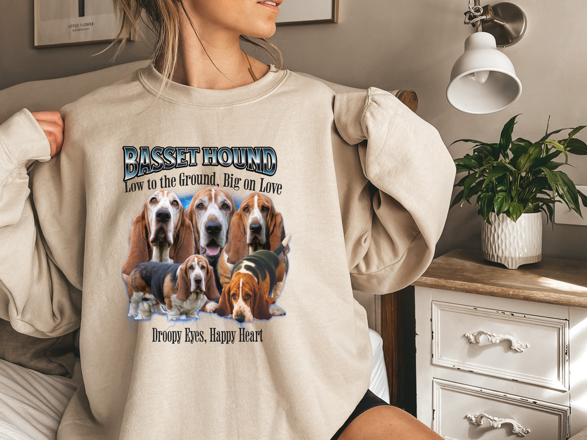 Basset Hound Bootleg Collage Sweatshirt – Low to the Ground, High in Style | Unisex Dog Lover Pullover