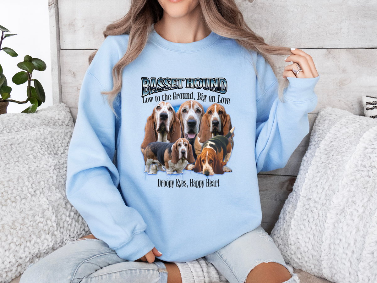 Basset Hound Bootleg Collage Sweatshirt – Low to the Ground, High in Style | Unisex Dog Lover Pullover