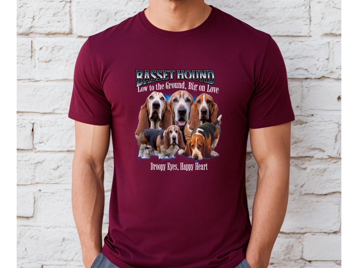 Basset Hound Dog T Shirt Unisex Bootleg Collage Graphic Tee Low to the Ground Big on Love