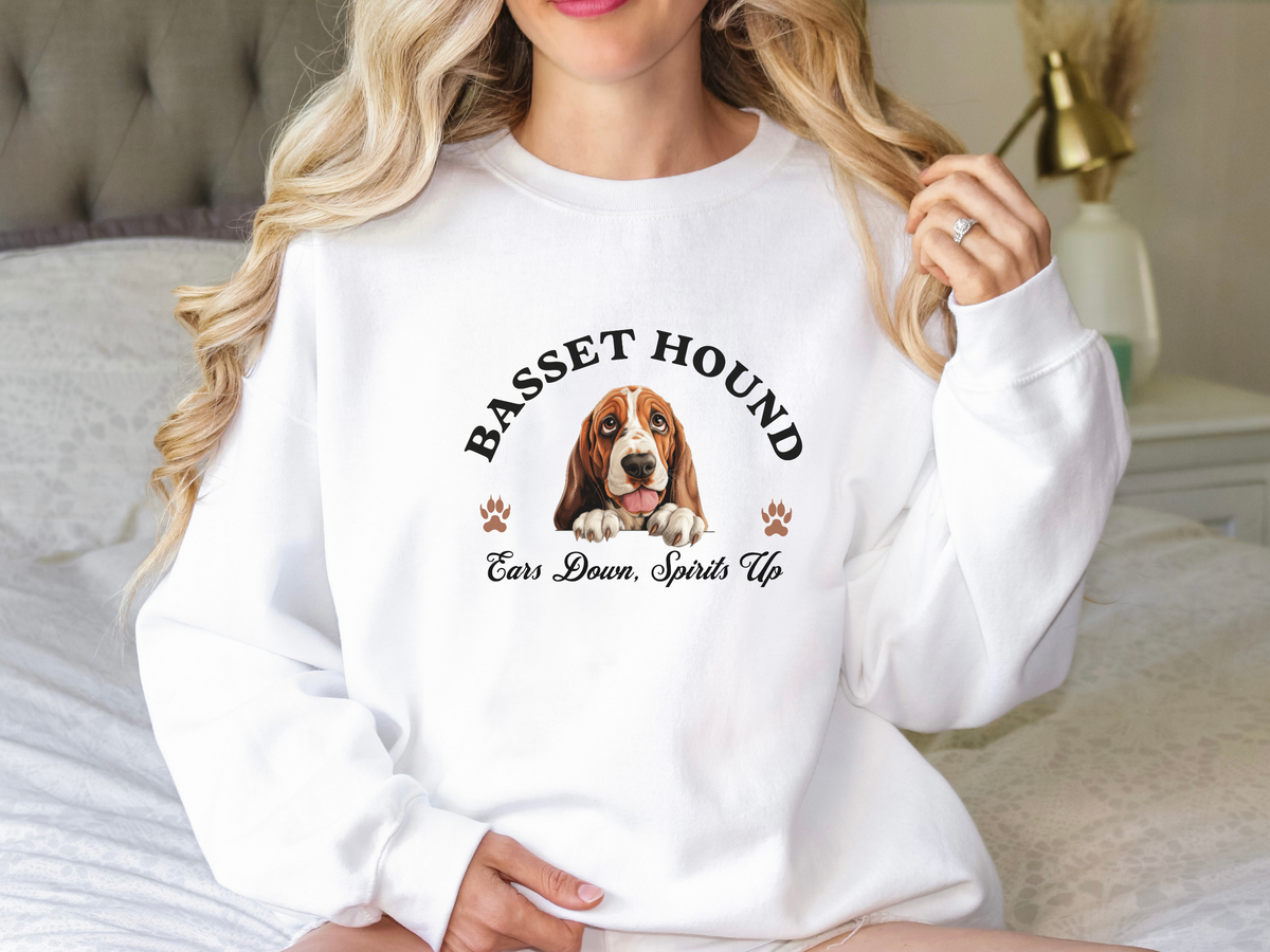 Basset Hound Sweatshirt – Ears Down, Spirits Up – Cozy Unisex Dog Lover Pullover
