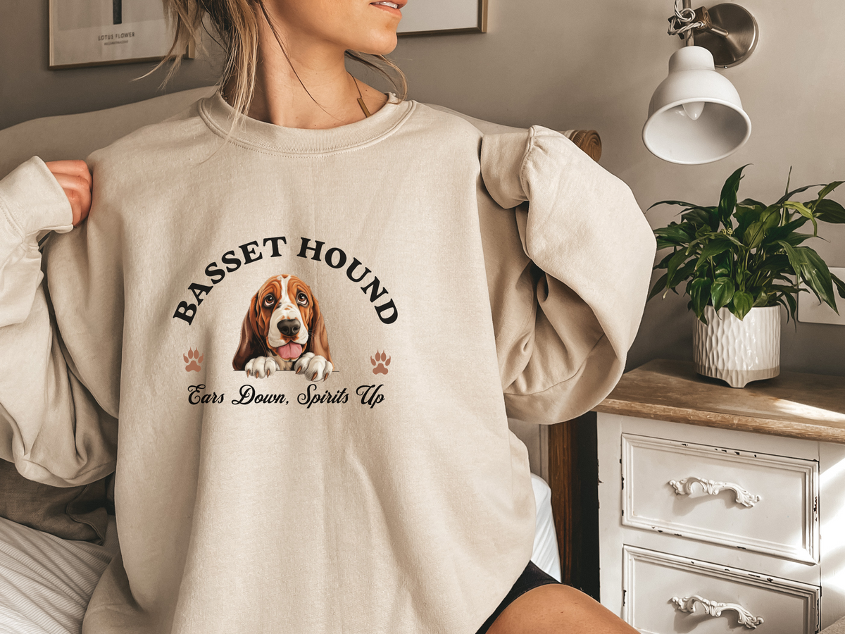 Basset Hound Sweatshirt – Ears Down, Spirits Up – Cozy Unisex Dog Lover Pullover