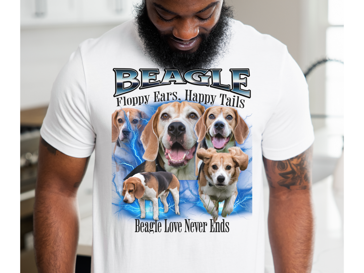 Beagle Dog Bootleg Collage T-Shirt – Floppy Ears & Happy Tails Unisex Graphic Tee