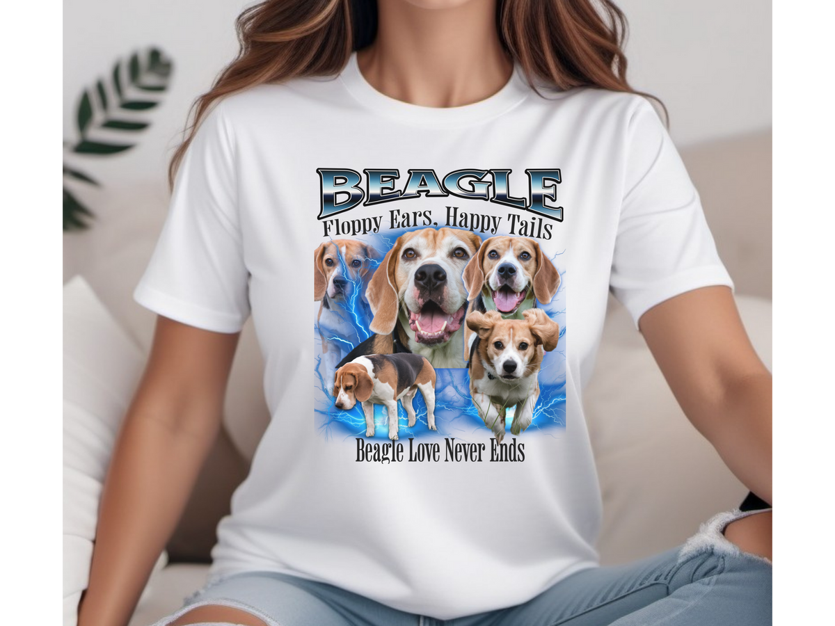 Beagle Dog Bootleg Collage T-Shirt – Floppy Ears & Happy Tails Unisex Graphic Tee