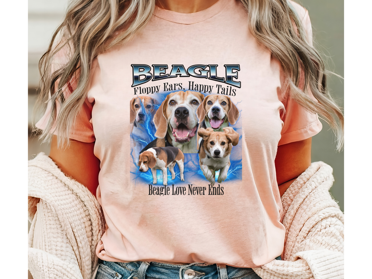 Beagle Dog Bootleg Collage T-Shirt – Floppy Ears & Happy Tails Unisex Graphic Tee