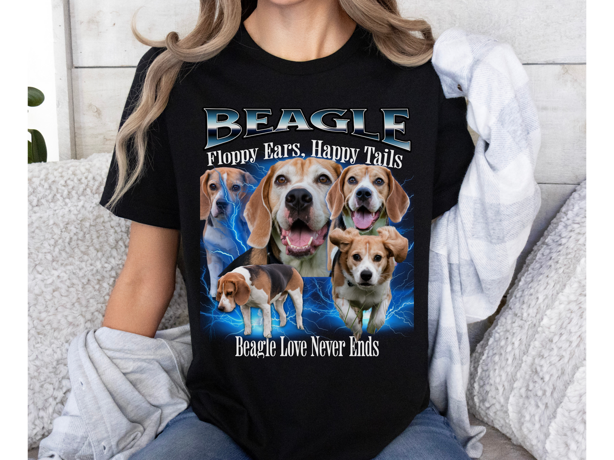 Beagle Dog Bootleg Collage T-Shirt – Floppy Ears & Happy Tails Unisex Graphic Tee