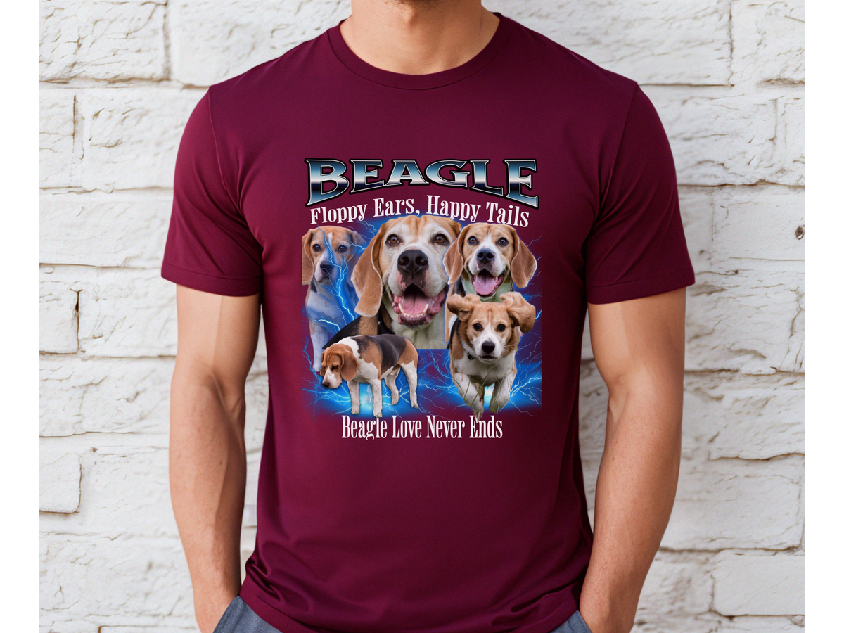 Beagle Dog Bootleg Collage T-Shirt – Floppy Ears & Happy Tails Unisex Graphic Tee