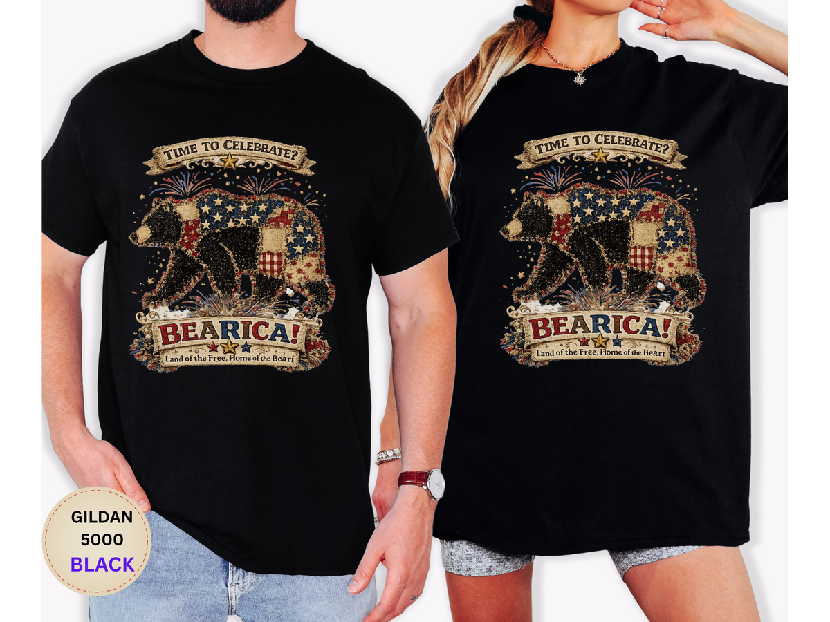 Bearica Patriotic Bear T-Shirt – "Time to Celebrate!" 4th of July Tee