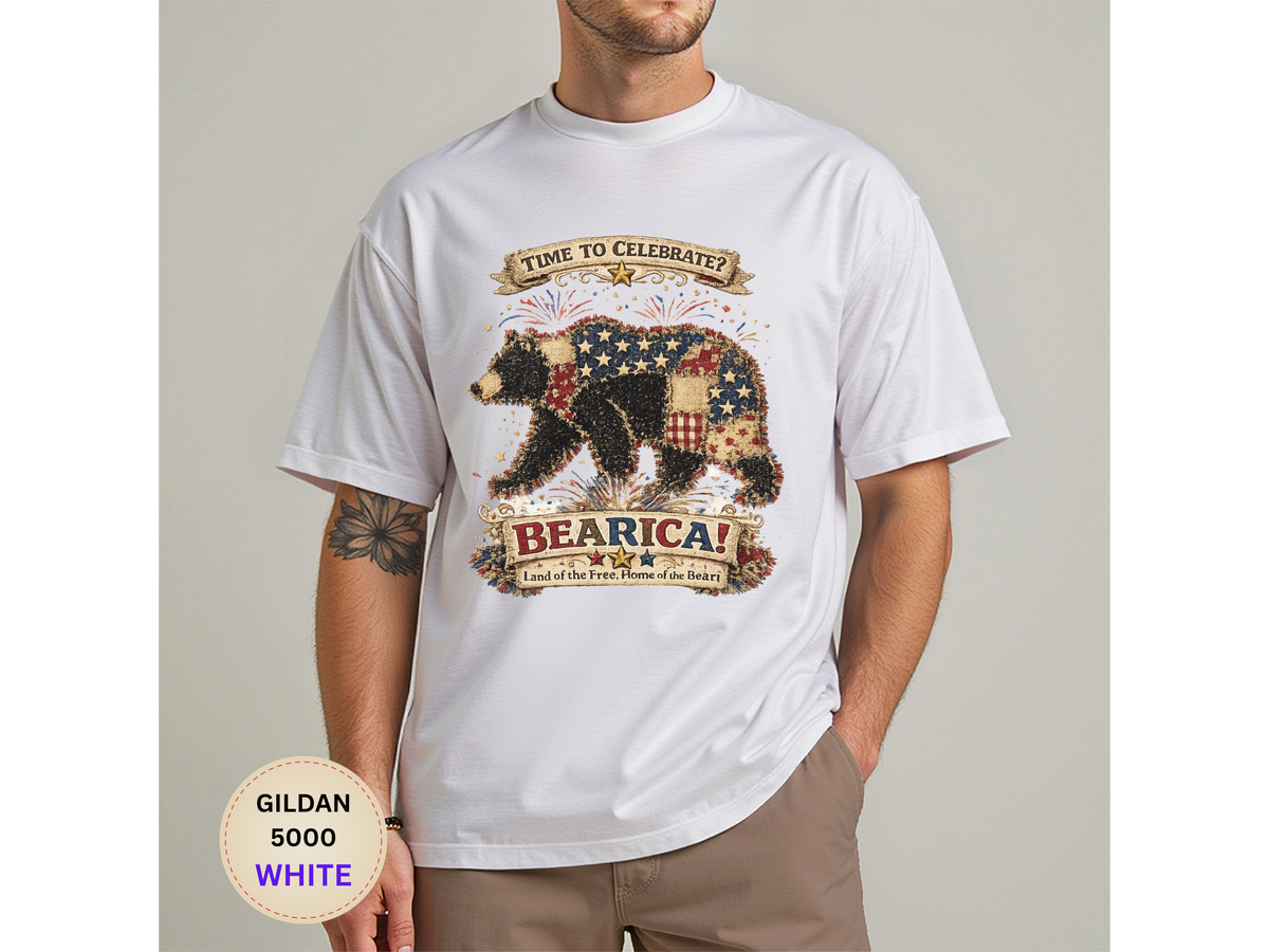 Bearica Patriotic Bear T-Shirt – "Time to Celebrate!" 4th of July Tee