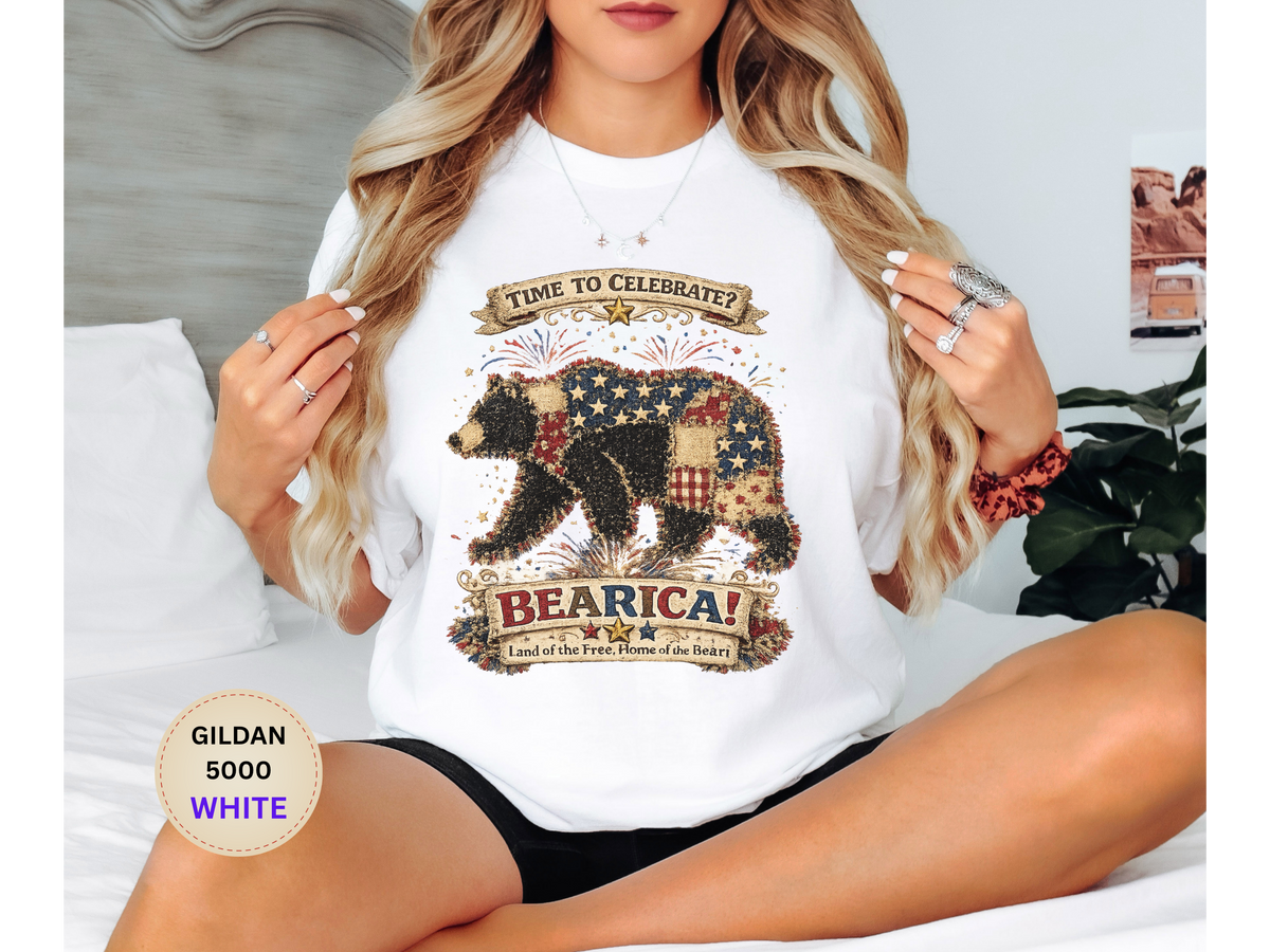 Bearica Patriotic Bear T-Shirt – "Time to Celebrate!" 4th of July Tee