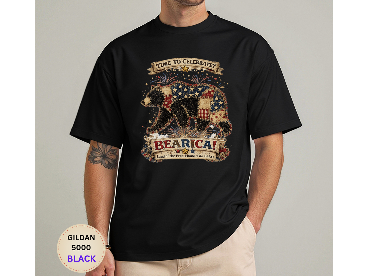 Bearica Patriotic Bear T-Shirt – "Time to Celebrate!" 4th of July Tee