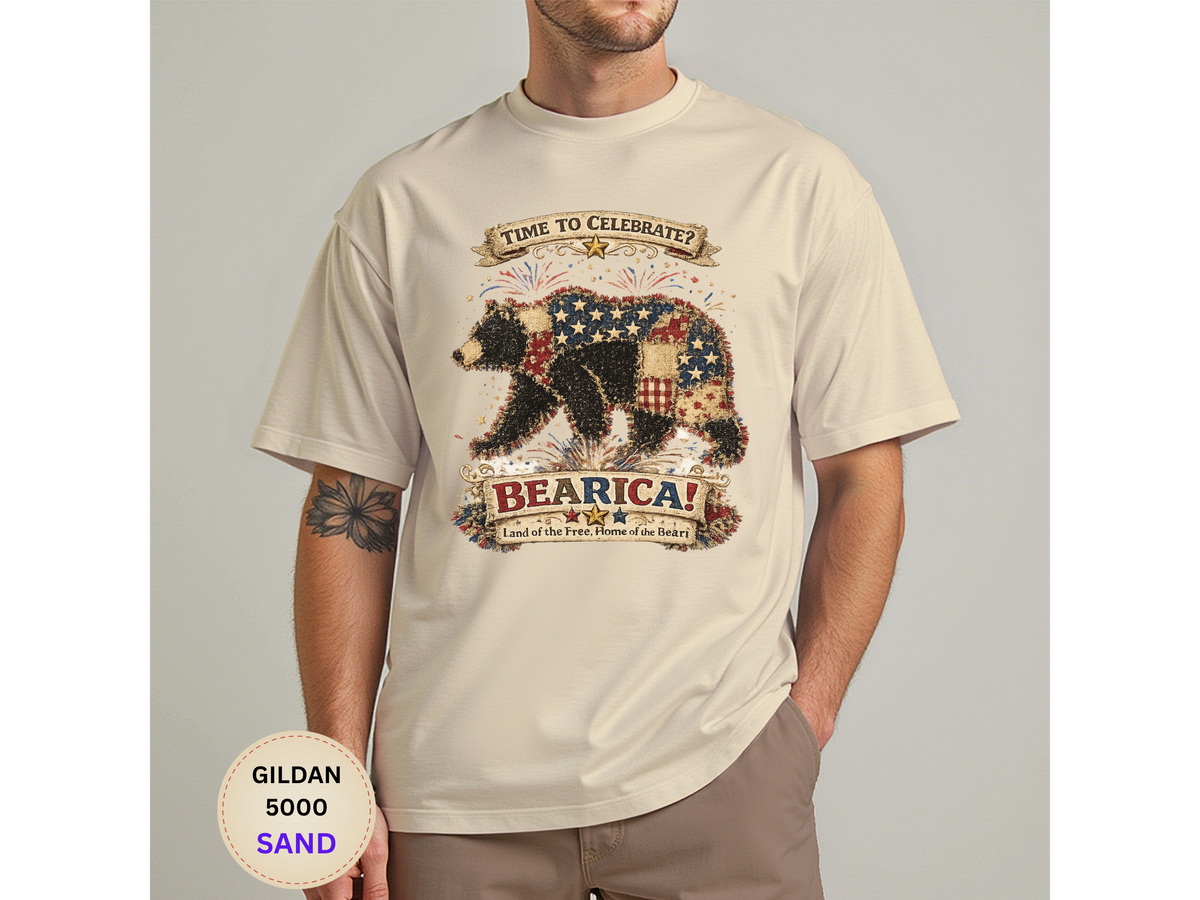 Bearica Patriotic Bear T-Shirt – "Time to Celebrate!" 4th of July Tee