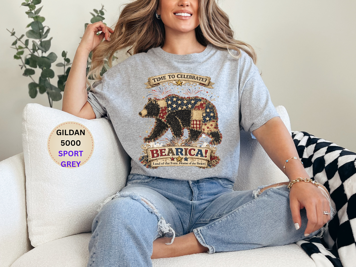 Bearica Patriotic Bear T-Shirt – "Time to Celebrate!" 4th of July Tee