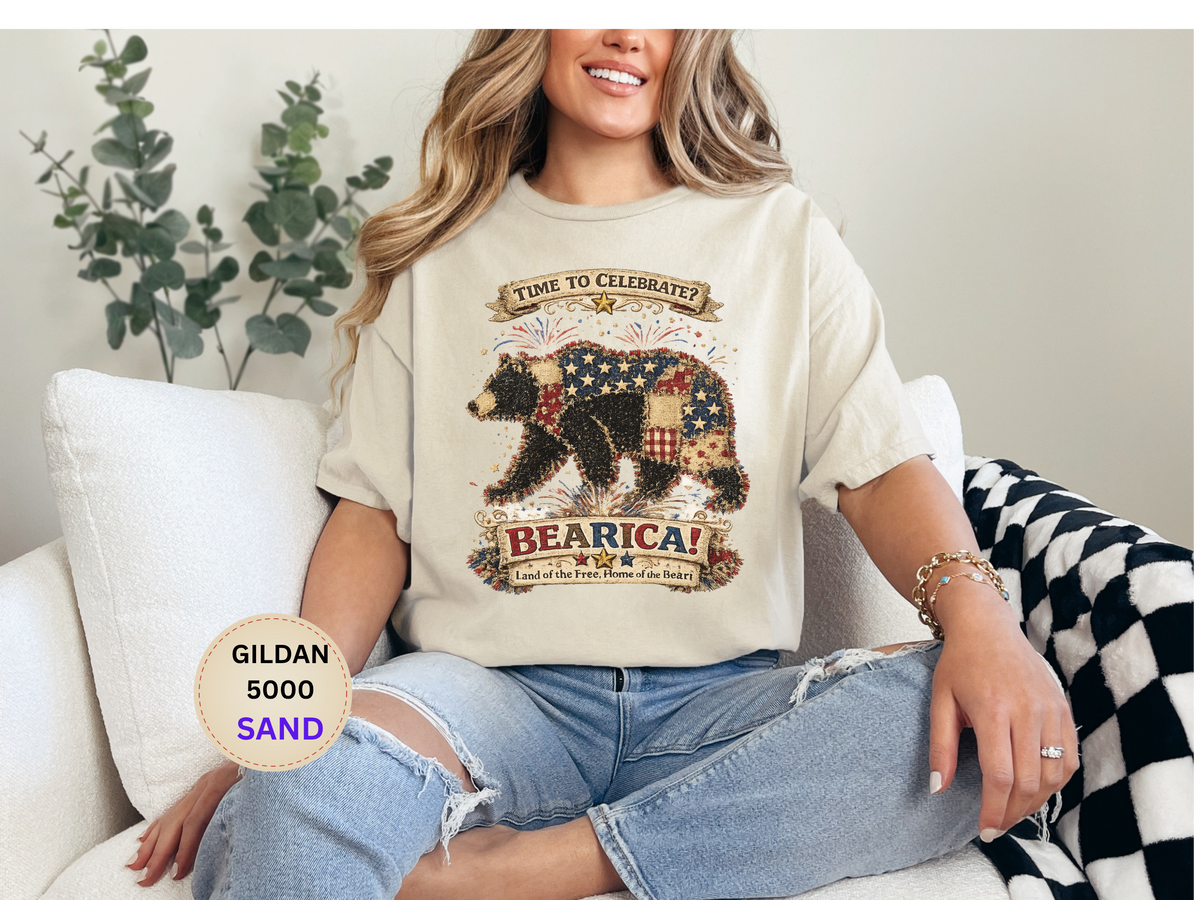 Bearica Patriotic Bear T-Shirt – "Time to Celebrate!" 4th of July Tee