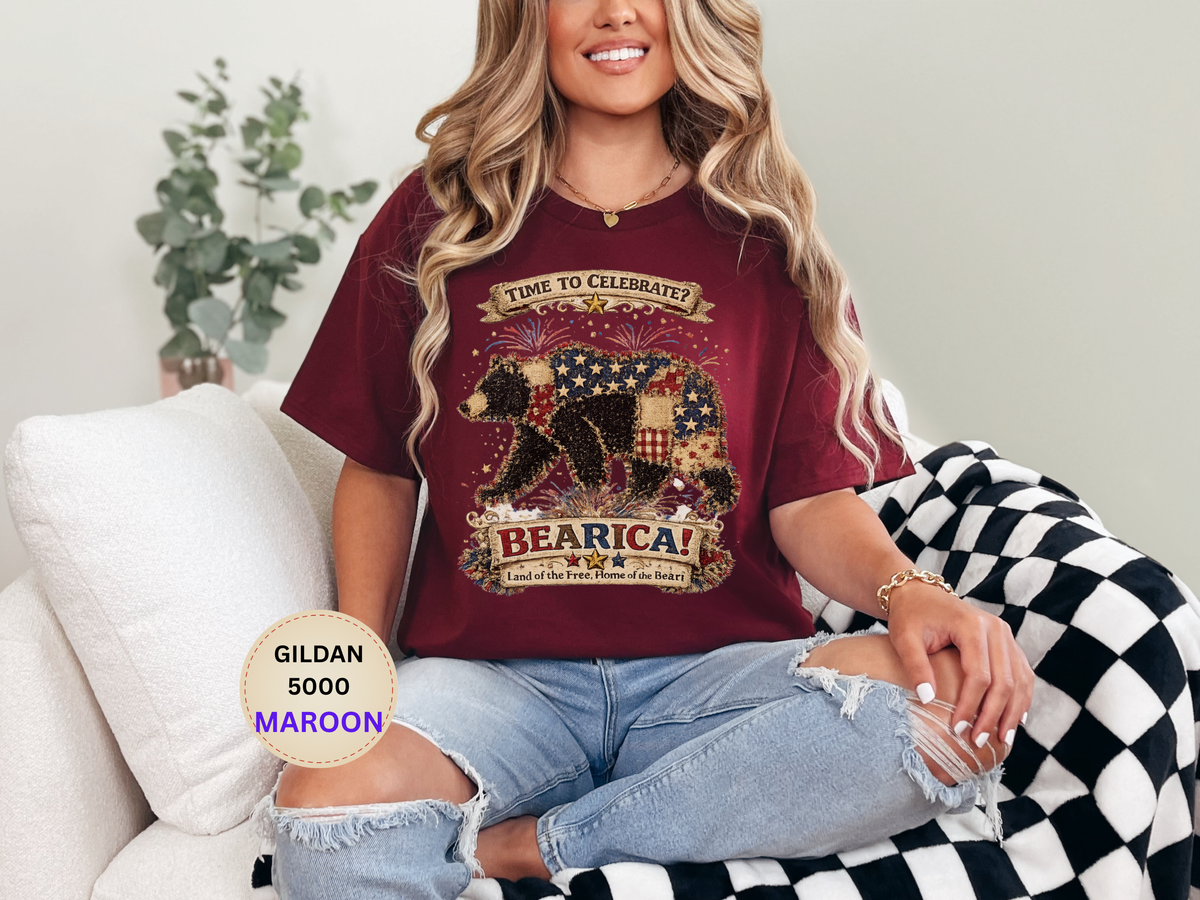 Bearica Patriotic Bear T-Shirt – "Time to Celebrate!" 4th of July Tee