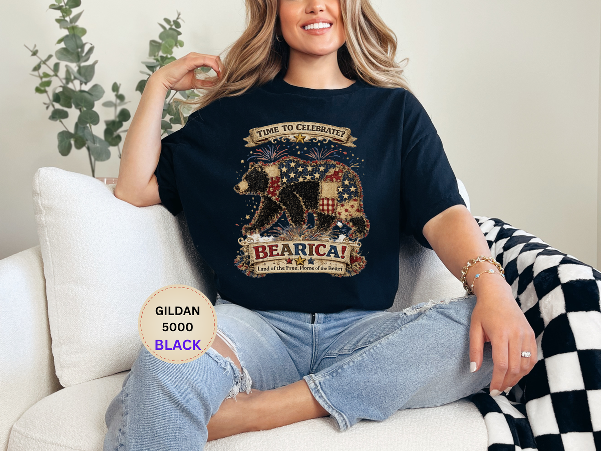 Bearica Patriotic Bear T-Shirt – "Time to Celebrate!" 4th of July Tee